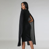 Solid Color Flying Sleeves Tight Fitting Party Dress