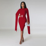 Solid Color Flying Sleeves Tight Fitting Party Dress