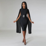 Solid Color Flying Sleeves Tight Fitting Party Dress