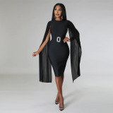 Solid Color Flying Sleeves Tight Fitting Party Dress