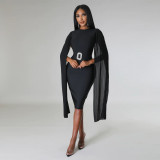 Solid Color Flying Sleeves Tight Fitting Party Dress