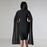 Solid Color Flying Sleeves Tight Fitting Party Dress