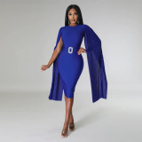 Solid Color Flying Sleeves Tight Fitting Party Dress
