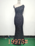 Sequins + Beaded Tassel Sleeve One Shoulder Side Slit Evening Dress