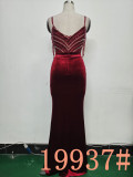 Sequins + Beaded Tassel Sleeve Straps Side Slit Velvet Evening Dress