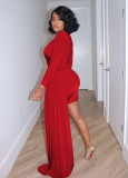 Solid Color V-Neck Long Sleeved Wrapped Mini Dress