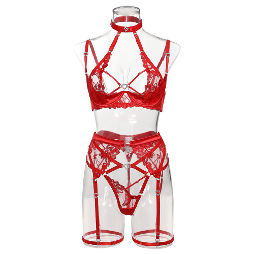 Embroidery Flower + Beaded Hearts Garter Lingerie