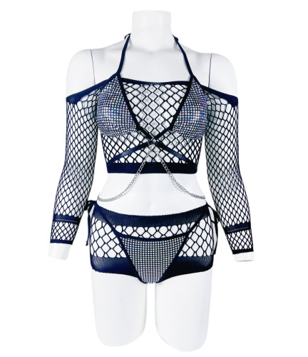 Sexy Fishnet Shiny Lingerie Set