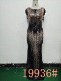Sequins + Beaded Tassel Sleeve O-Neck Fishtail Evening Dress