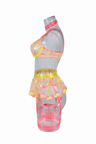 Embroidery Hearts Garter Lingerie Set