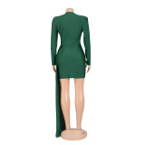 Solid Color V-Neck Long Sleeved Wrapped Mini Dress
