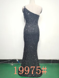 Sequins + Beaded Tassel Sleeve One Shoulder Side Slit Evening Dress
