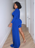 Solid Color V-Neck Long Sleeved Wrapped Mini Dress