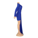 Solid Color V-Neck Long Sleeved Wrapped Mini Dress