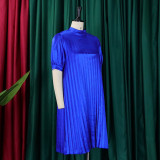 S-3XL Casual Solid Color Pleated Loose Cut A-line Dress