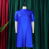 S-3XL Casual Solid Color Pleated Loose Cut A-line Dress