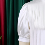 S-3XL Casual Solid Color Pleated Loose Cut A-line Dress