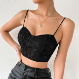 Sequined Strap Short Party Vest