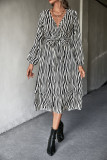 Leopard / Zebra Print Long Sleeve V-Neck Casual Maxi Dress