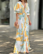 Wholesale/Retail Floral Print Deep-V Neck Maxi Dress