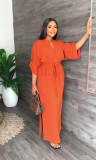 Casual Solid Color V-Neck Side Slit Half Sleeve Maxi Dress