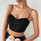 Sequined Strap Short Party Vest