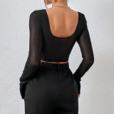 Lace Patchwork Long Sleeve Retro Top