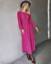 Casual Solid Color One Shoulder Long Sleeve Maxi Dress