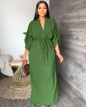 Casual Solid Color V-Neck Side Slit Half Sleeve Maxi Dress