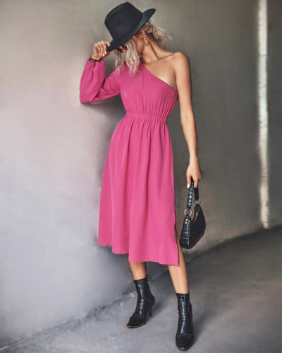 Casual Solid Color One Shoulder Maxi Dress