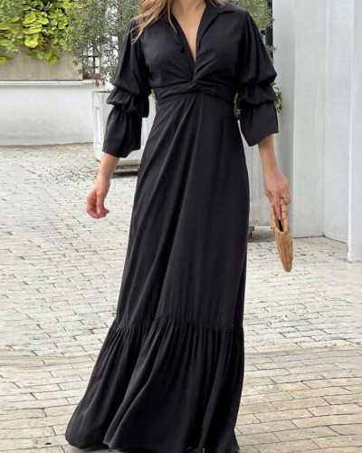 Casual Black V-Neck Maxi Dress