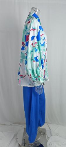 Solid Color Elegant Loose Print Blouse + Long Trousers