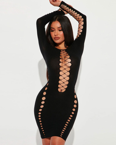 Party Solid Color Sexy Hollow Out Short Dress