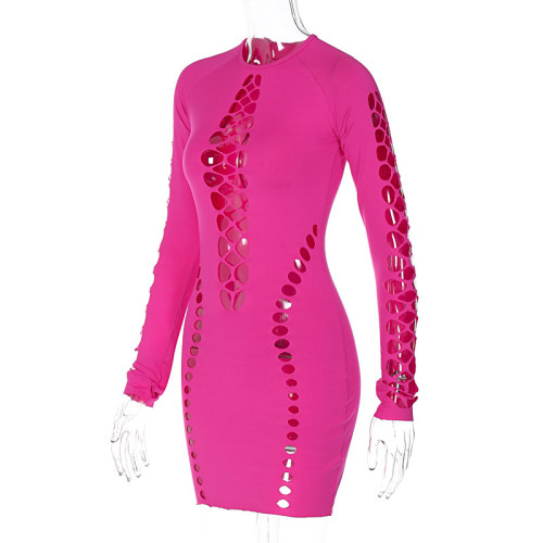 Party Solid Color Sexy Hollow Out Short Dress
