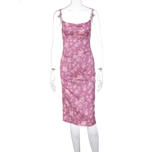 Sexy Flower Print Strap Long Dress