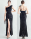 One Shoulder Prom Dress Sequined Side Slit Evening Dress