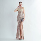 Formal Slash Shoulder Prom Dress Feather Party Dress Sequin Evening Dress