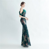 Elegant One Shoulder Prom Dress Sequins Party Dress Feather Evening Dress