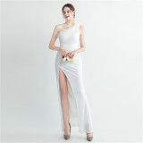 One Shoulder Prom Dress Sequined Side Slit Evening Dress