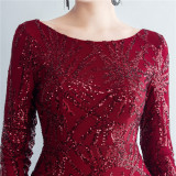 Formal Long Sleeve Prom Dress Sequin Long Party Dress Feather Evening Dress