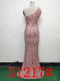 Formal Slash Shoulder Prom Dress Feather Party Dress Sequin Evening Dress