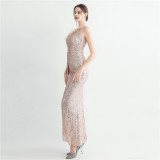 One Shoulder Prom Dress Sequined Side Slit Evening Dress