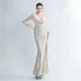 Formal Sequins Evening Dress Feather Party Dress Velvet Prom Dress
