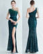 Formal Slash Shoulder Prom Dress Feather Party Dress Sequin Evening Dress