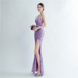 Formal Slash Shoulder Prom Dress Feather Party Dress Sequin Evening Dress