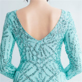 Formal Long Sleeve Prom Dress Sequin Long Party Dress Feather Evening Dress