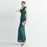One Shoulder Prom Dress Sequined Side Slit Evening Dress