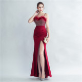 Formal Beaded Party Dress Feather Evening Dress
