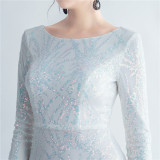 Formal Long Sleeve Prom Dress Sequin Long Party Dress Feather Evening Dress