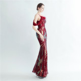 Elegant One Shoulder Prom Dress Sequins Party Dress Feather Evening Dress